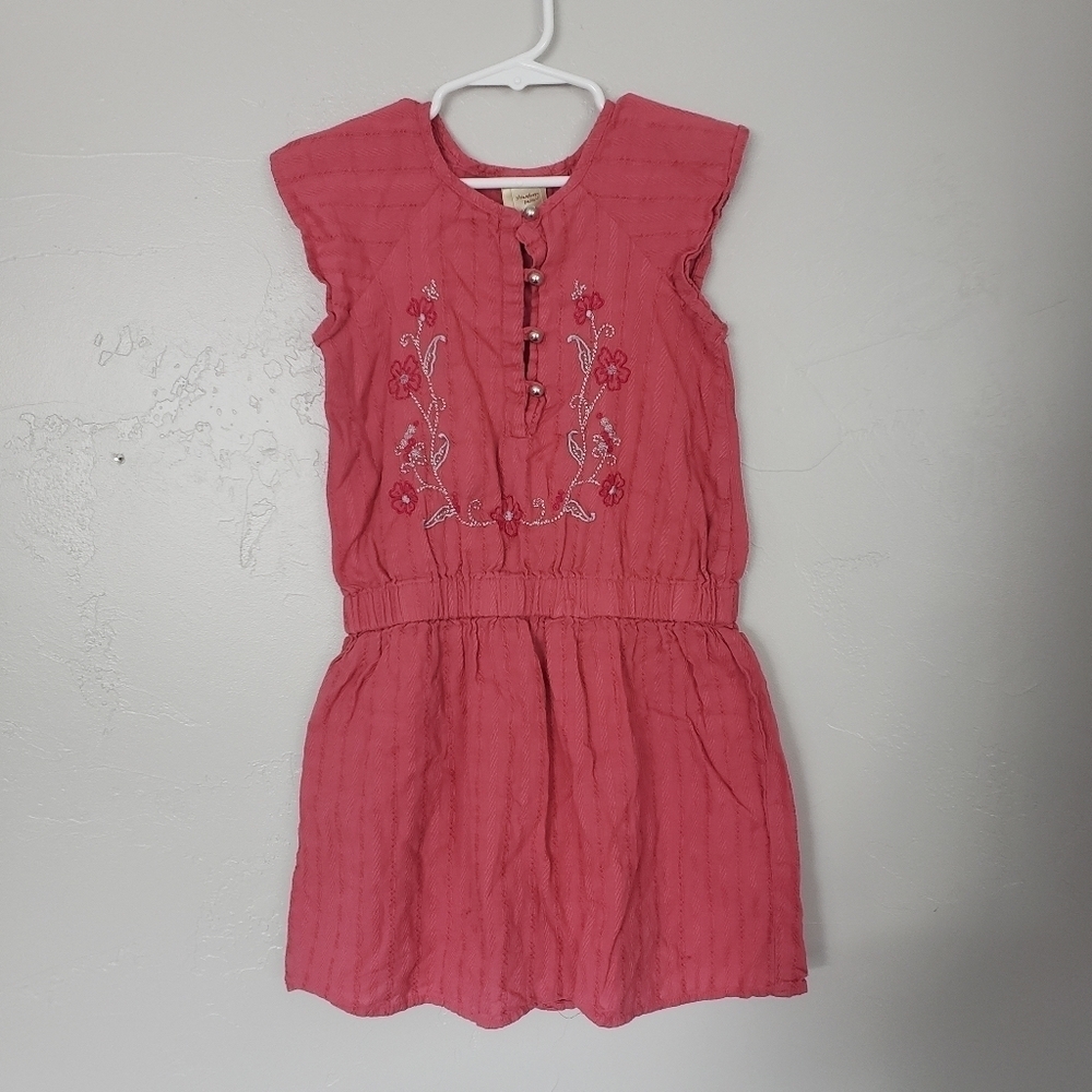 Strawberry Faire Pink Dress Embroidery Buttons Girls 7 Summer Spring
